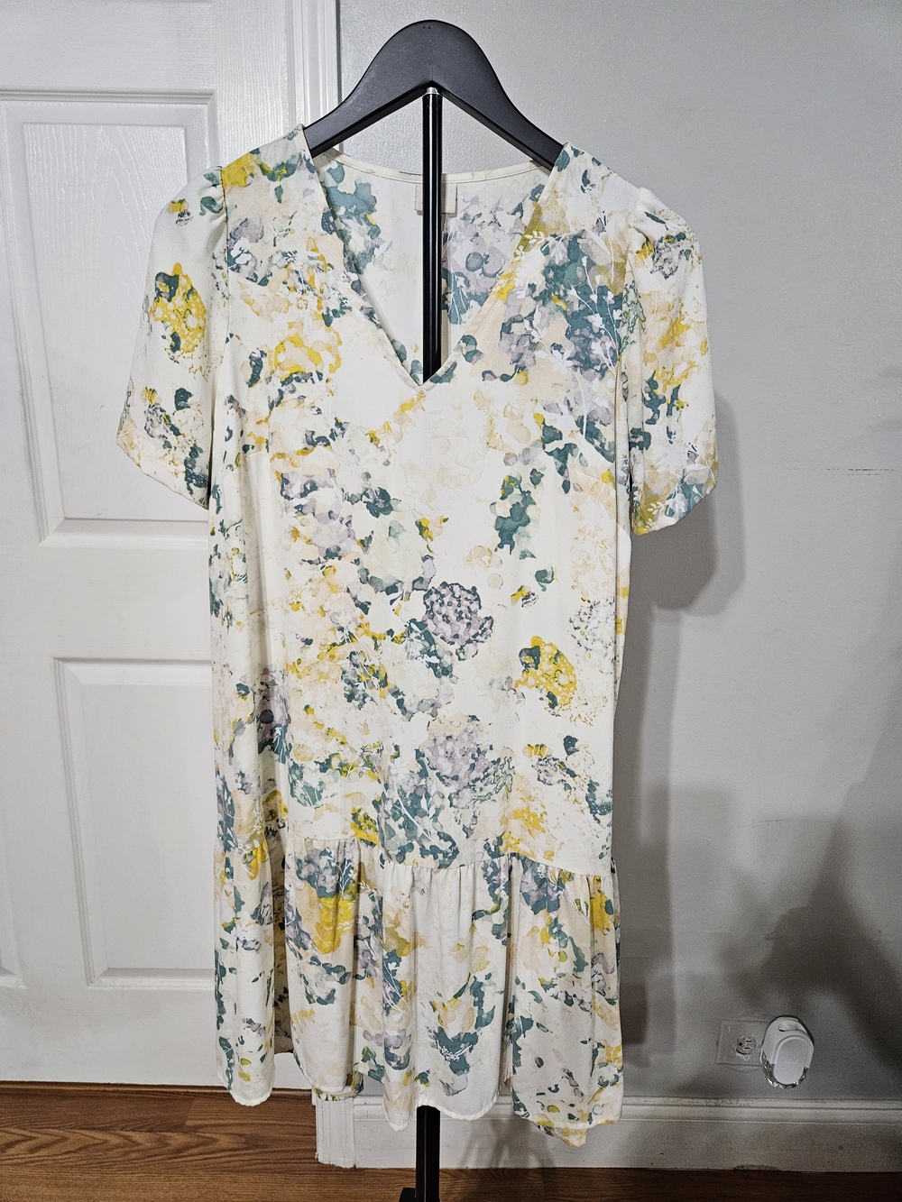 a new day Cream Floral V-Neck Mini Dress with Yellow and Green Accents